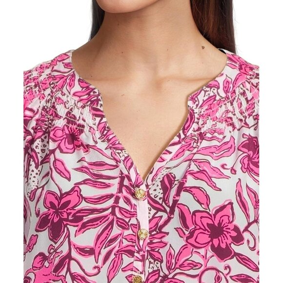 Lilly Pulitzer Silk Elsa Top XS Elderflower Blossom Lil Escape Plan NWOT - Picture 4 of 15